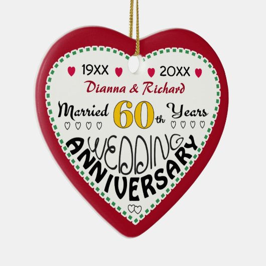 60. Jubiläum Geschenk Herz geformt Weihnachten Keramikornament (Rechts)