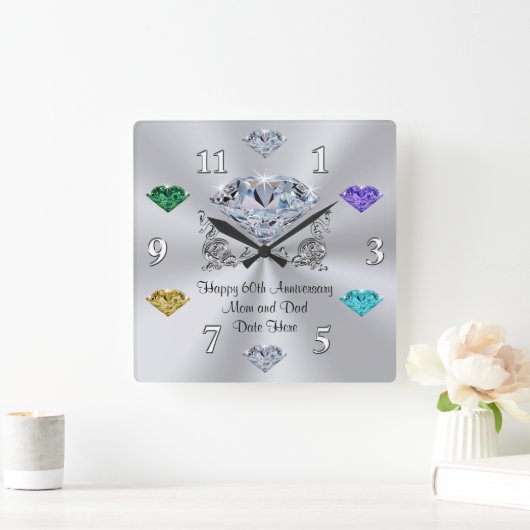 60 Jubiläum Geschenk Nicht-Schmuck Birthstone Gesc Quadratische Wanduhr (Zuhause)