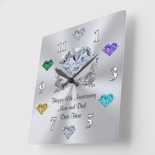 60 Jubiläum Geschenk Nicht-Schmuck Birthstone Gesc Quadratische Wanduhr (Winkel)