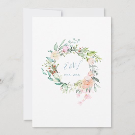 60. Jubiläum Heart Script Floral Monogram Einladung (Rückseite)