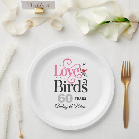 60. Jubiläum Love Birds Personalisiert Pappteller (Hochzeit)