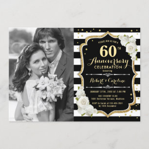 60. Jubiläum mit Foto - Gold Black Einladung