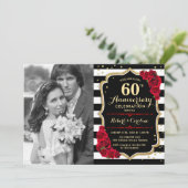 60. Jubiläum mit Foto - Gold Black Red Einladung (Stehend Vorderseite)