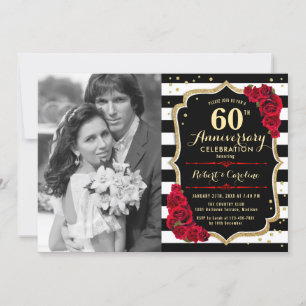 60. Jubiläum mit Foto - Gold Black Red Einladung