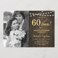 60. Jubiläum mit Foto - Rustikales Holz Gold
