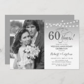 60. Jubiläum mit Foto - Silberweiß Einladung (Vorne/Hinten)