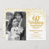 60. Jubiläum mit Foto - Weißes Gold Einladung (Vorne/Hinten)