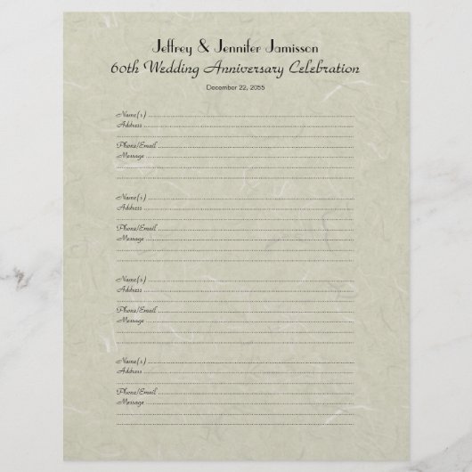 60. Jubiläum Party Gästebuch-Anmeldeseite (Vorderseite)