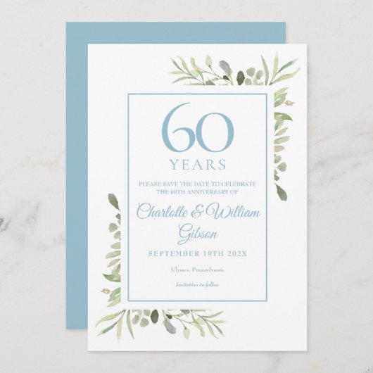 60. Jubiläum Save the Date Aquarellblume (Vorne/Hinten)