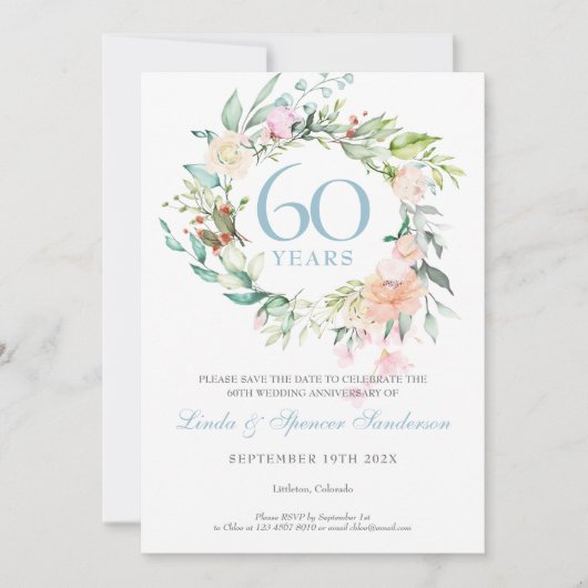 60. Jubiläum Save the Date Rose Garland Einladung (Vorderseite)