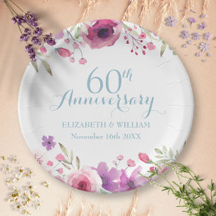 60. Jubiläums-Aquarell-Rosen Grünzeug Pappteller