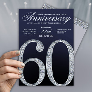 60. Jubiläums-Diamant-Silber-Navyblau Modern Einladung