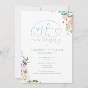60. Jubiläums Herz Schrift Florales Monogramm Einladung