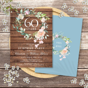 60. Jubiläums-Überraschungsparty Floral Rustikales Einladung