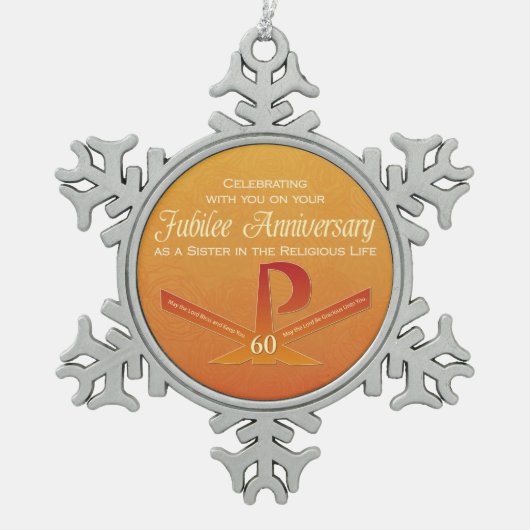 60. Jubiläumsjahr Nun Pax Cross, Orange Schneeflocken Zinn-Ornament (Vorderseite)