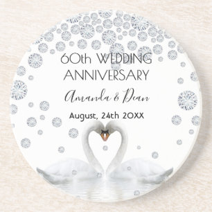 60. Karo Hochzeitstag Weiße Schwäne Getränkeuntersetzer