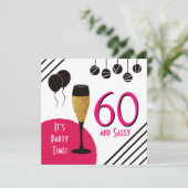 60 Künstlerisches, rosafarbenes schwarzes Foto Einladung (Stehend Vorderseite)