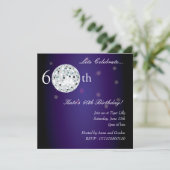 60. Lila Disco-Ball-Party Einladung (Stehend Vorderseite)