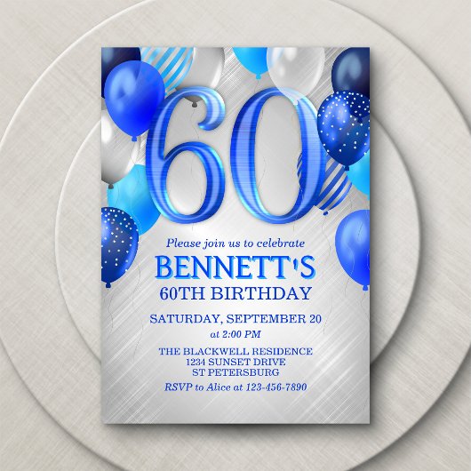 60. Mens Blue Birthday Einladung