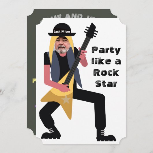 60. Mens 🎸 🤣 Rockstar Birthday Gitarre Funky Fun Einladung (Vorne/Hinten)