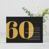 60. Modern Gold und Black Script Geburtstag Einladung (Stehend Vorderseite)