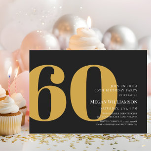 60. Modern Gold und Black Script Geburtstag Einladung