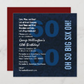 60. Moderne Birthday Blue White Red SIX OH A01 Einladung (Vorne/Hinten)