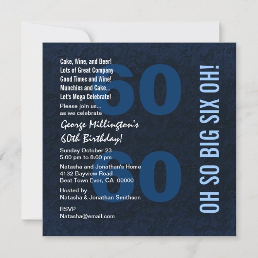 60. Moderne Birthday Blue White Red SIX OH A01 Einladung (Vorderseite)