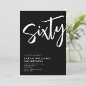 60 Moderne Schwarz und Weiß 60. Geburtstag Einladung (Stehend Vorderseite)