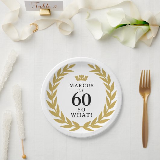 60 Na und Lustiger Lorbeerkranz Krone 60. Geburtst Pappteller (Hochzeit)