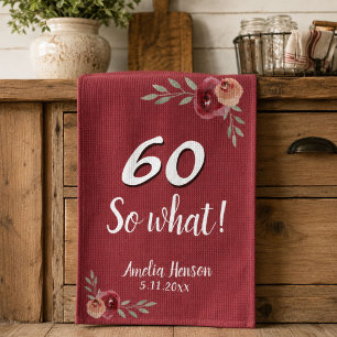 60 Na und rote Aquarell-Rose 60. Geburtstag Geschirrtuch