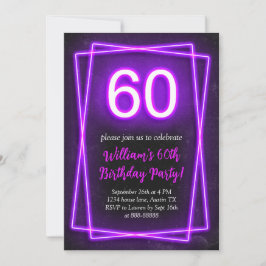 60. Neon Lights Retro Black Chic 60 Geburtstag Einladung