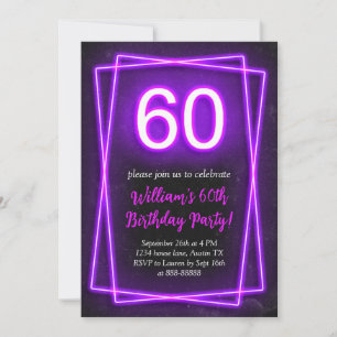 60. Neon Lights Retro Black Chic 60 Geburtstag Einladung