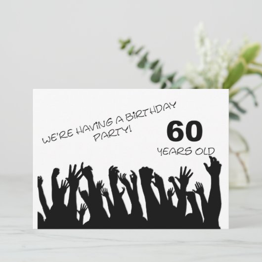 60. Party Einladung mit jubelnden Menschenmassen (Stehend Vorderseite)