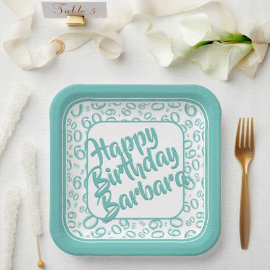 60. Party Random Number Pattern Aquamarin & weiß Pappteller (Hochzeit)