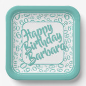 60. Party Random Number Pattern Aquamarin & weiß Pappteller (Vorderseite)