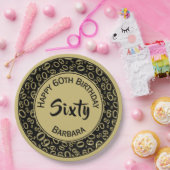 60. Party Random Number Pattern Black/Gold Pappteller (Party)