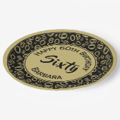 60. Party Random Number Pattern Black/Gold Pappteller (Schrägansicht)