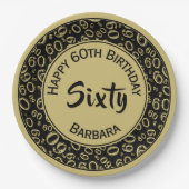 60. Party Random Number Pattern Black/Gold Pappteller (Vorderseite)