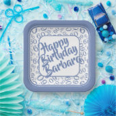 60. Party Random Number Pattern Blau & Weiß Pappteller (Party)