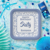 60. Party Random Number Pattern Blau/Weiß Pappteller (Party)