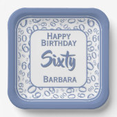 60. Party Random Number Pattern Blau/Weiß Pappteller (Vorderseite)