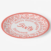 60. Party Random Number Pattern Coral/White Pappteller (Schrägansicht)