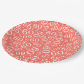 60. Party Random Number Pattern Coral/White Pappteller (Schrägansicht)