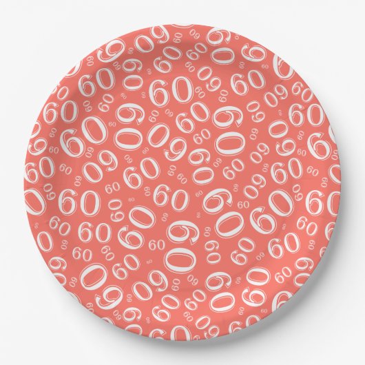 60. Party Random Number Pattern Coral/White Pappteller (Vorderseite)