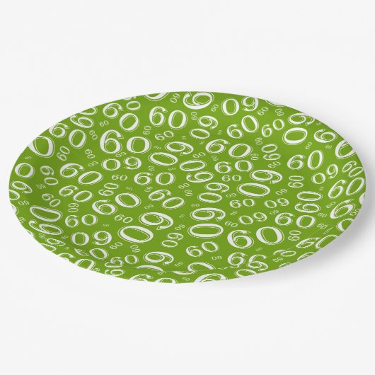 60. Party Random Number Pattern Grün/Weiß Pappteller (Schrägansicht)