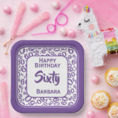 60. Party Random Number Pattern Lila/weiß Pappteller (Party)