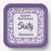 60. Party Random Number Pattern Lila/weiß Pappteller (Vorderseite)