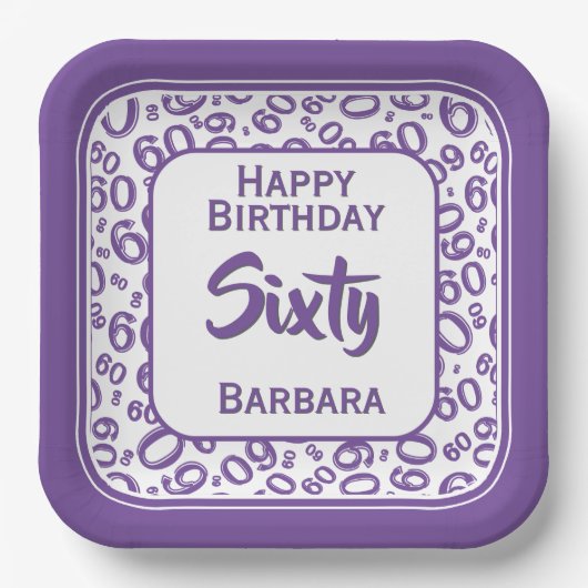 60. Party Random Number Pattern Lila/weiß Pappteller (Vorderseite)