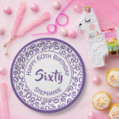 60. Party Random Number Pattern Lila/weiß Pappteller (Party)